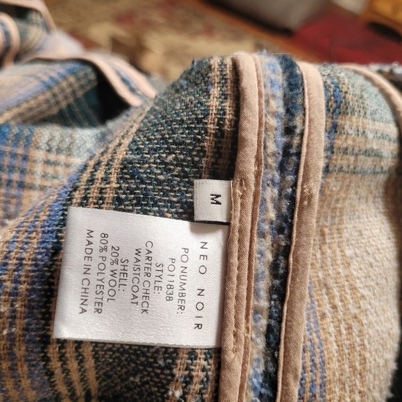 Neo Noir Blue and Cream Plaid Vest - Picture 2 of 5